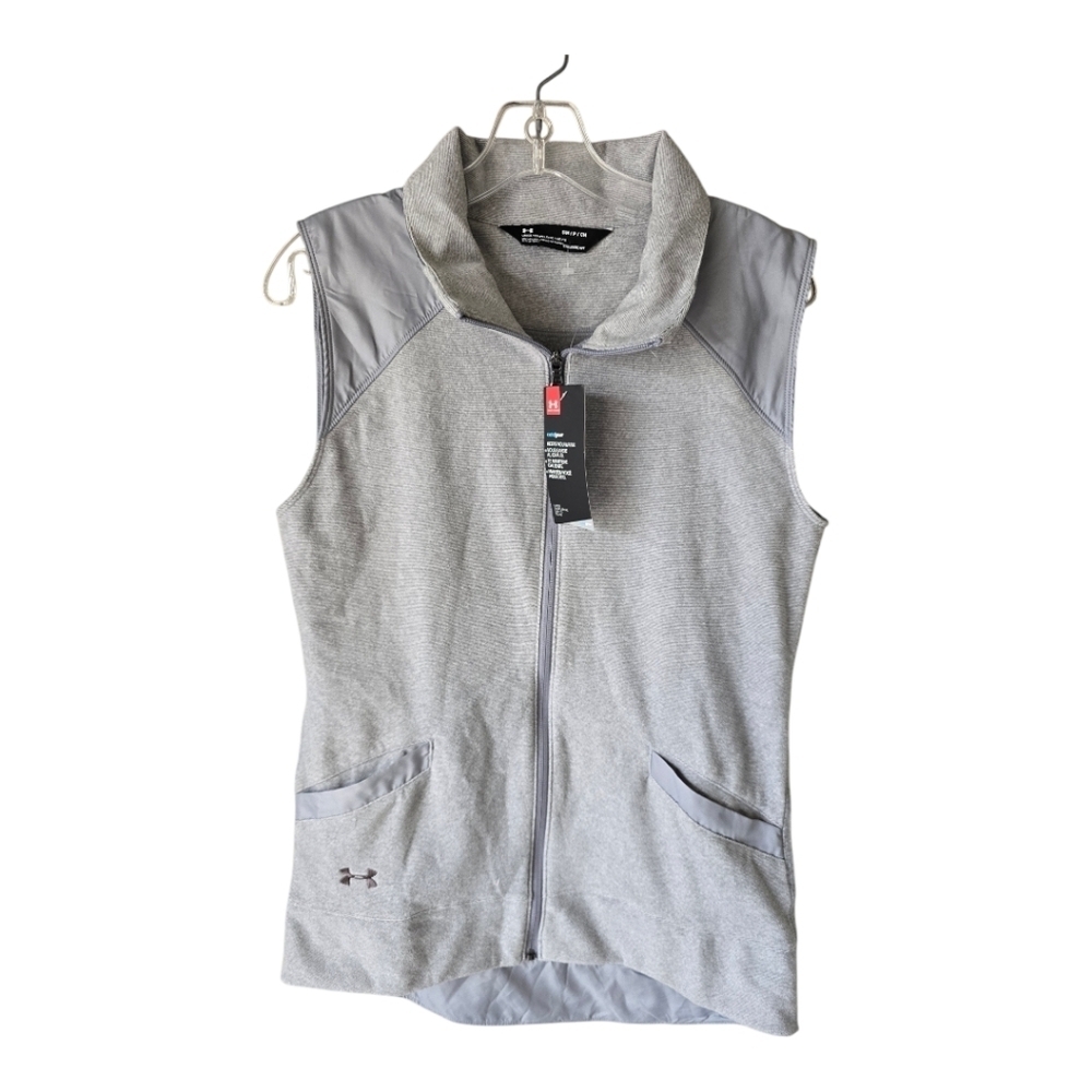 $65 Under Armour Vest Womens Small Gray Zip Up Loose Fit Cold Gear Outdoor